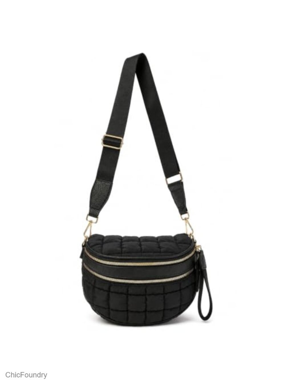 Quilted Puffer Crossbody Bag Adjustable Wide Strap Multi-Pocket Bum Bag